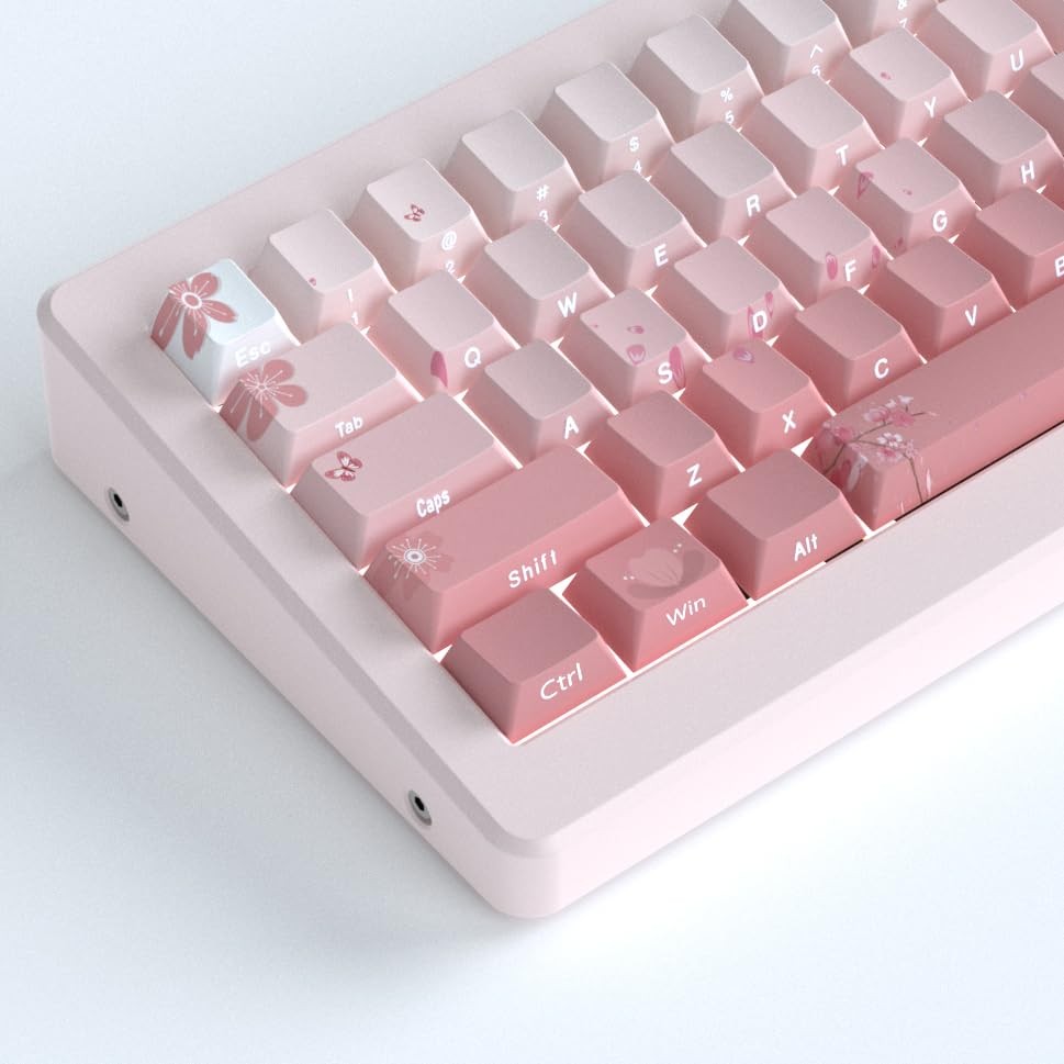 135 Keys Pink Sakura PBT Keycaps Side Printed Gradient Cherry Profile