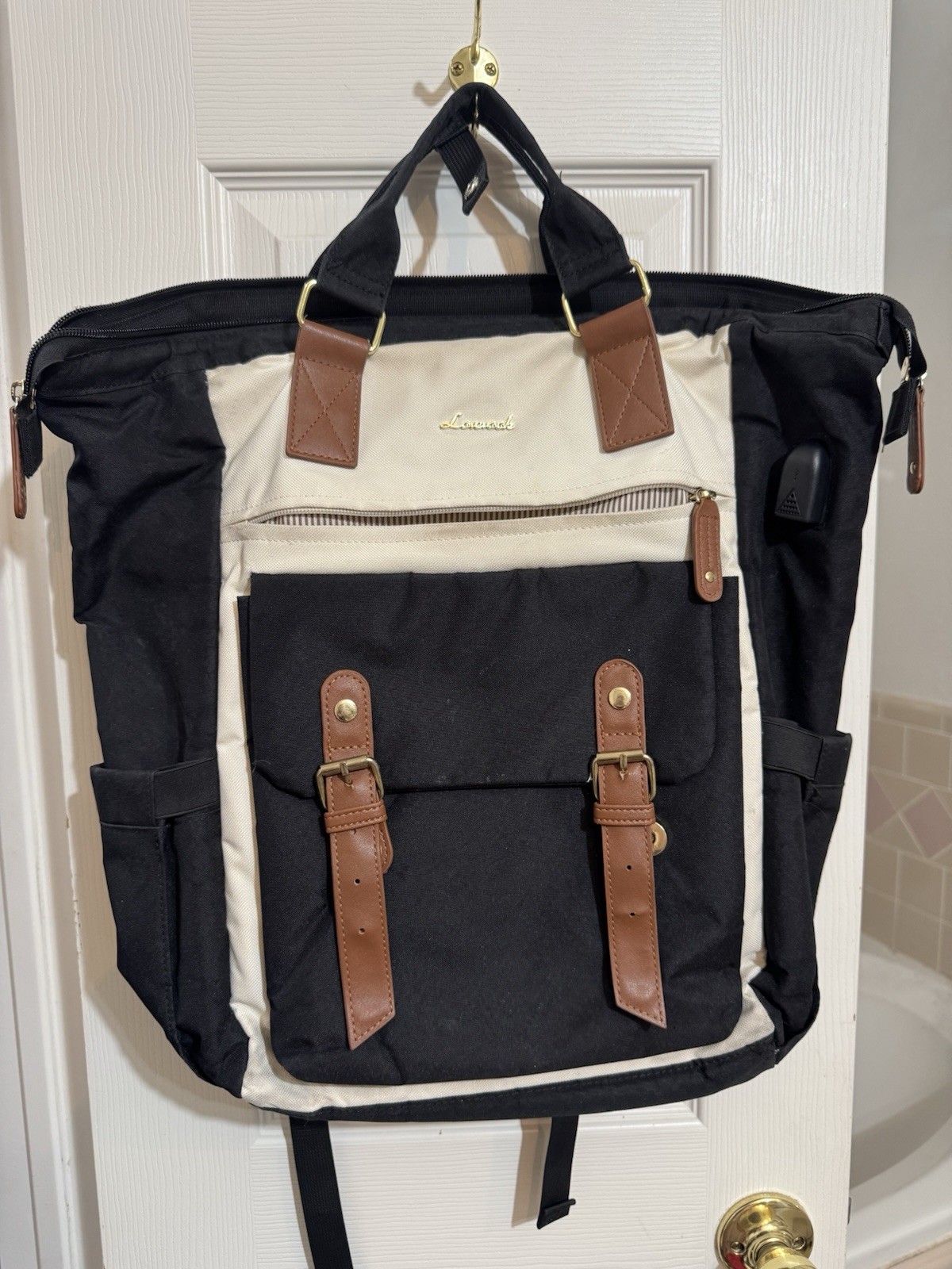 LOVEVOOK Laptop Backpack Black White USB Attachment 15”