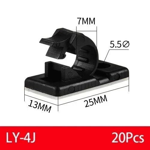 20x Black Cable Clips Adhesive Cord Management Organizer Wire Holders 0.5" Clamp