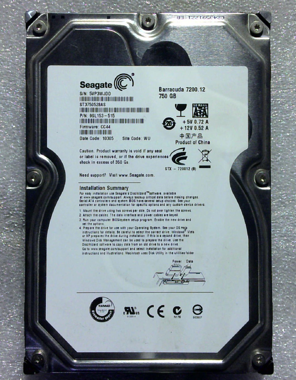 Seagate F3 - ST3750528AS - 750GB - 9SL153-515 - 71 43 - SN: 5VP3WJDD