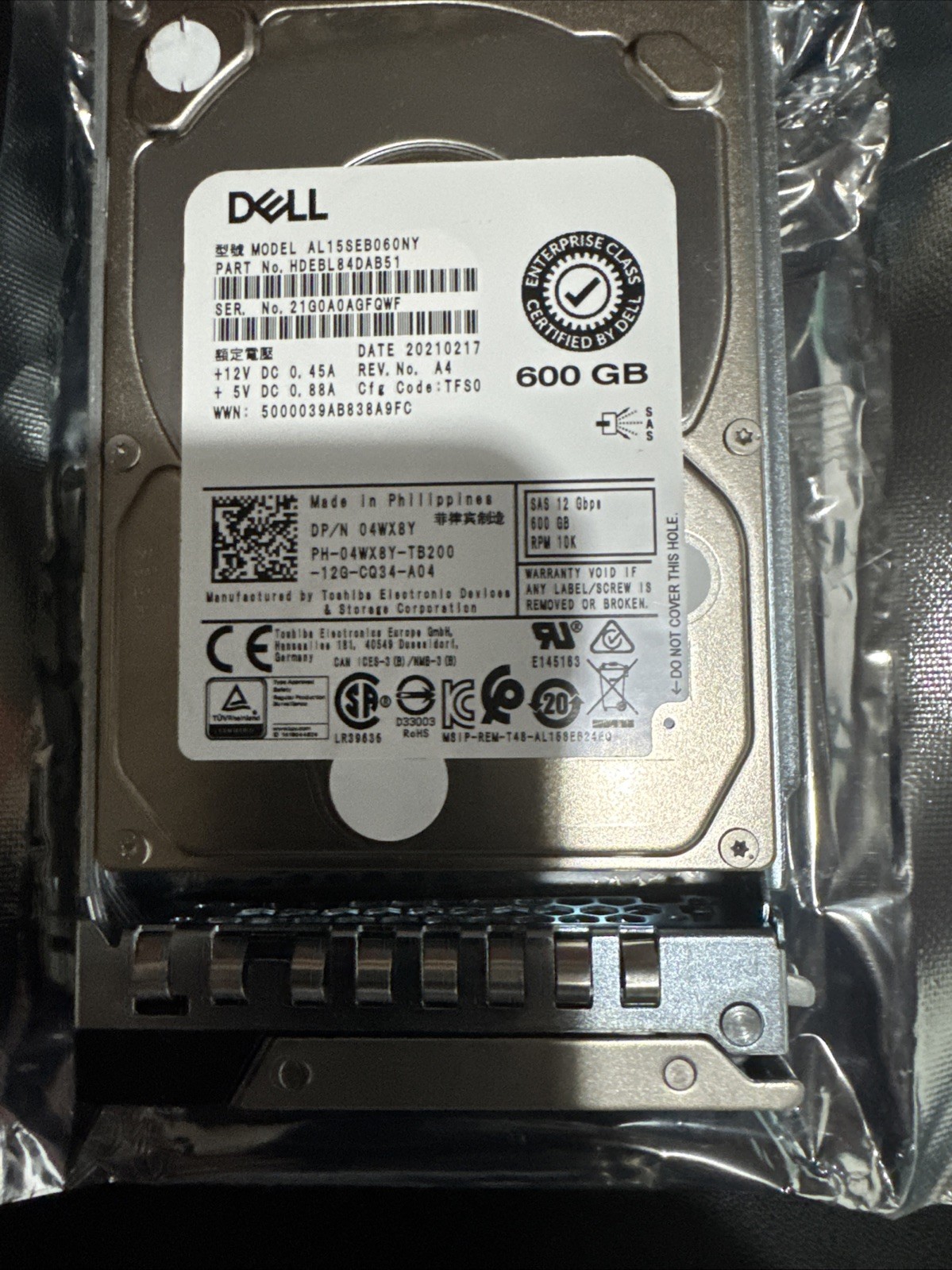 600GB HDD SAS 2.5'' DELL 10K 12Gbps AL15SEB060NY 4WX8Y 04WX8Y