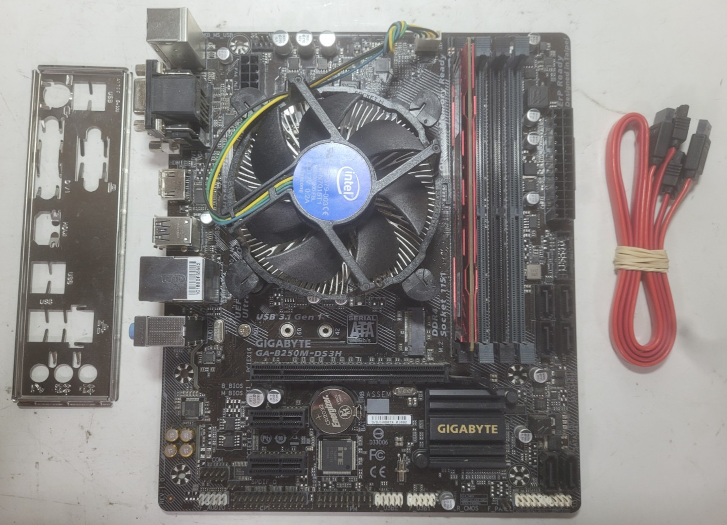 Gigabyte GA-B250M-DS3H Motherboard Core I5-6500 4GB RAM, IO Shield # 2174