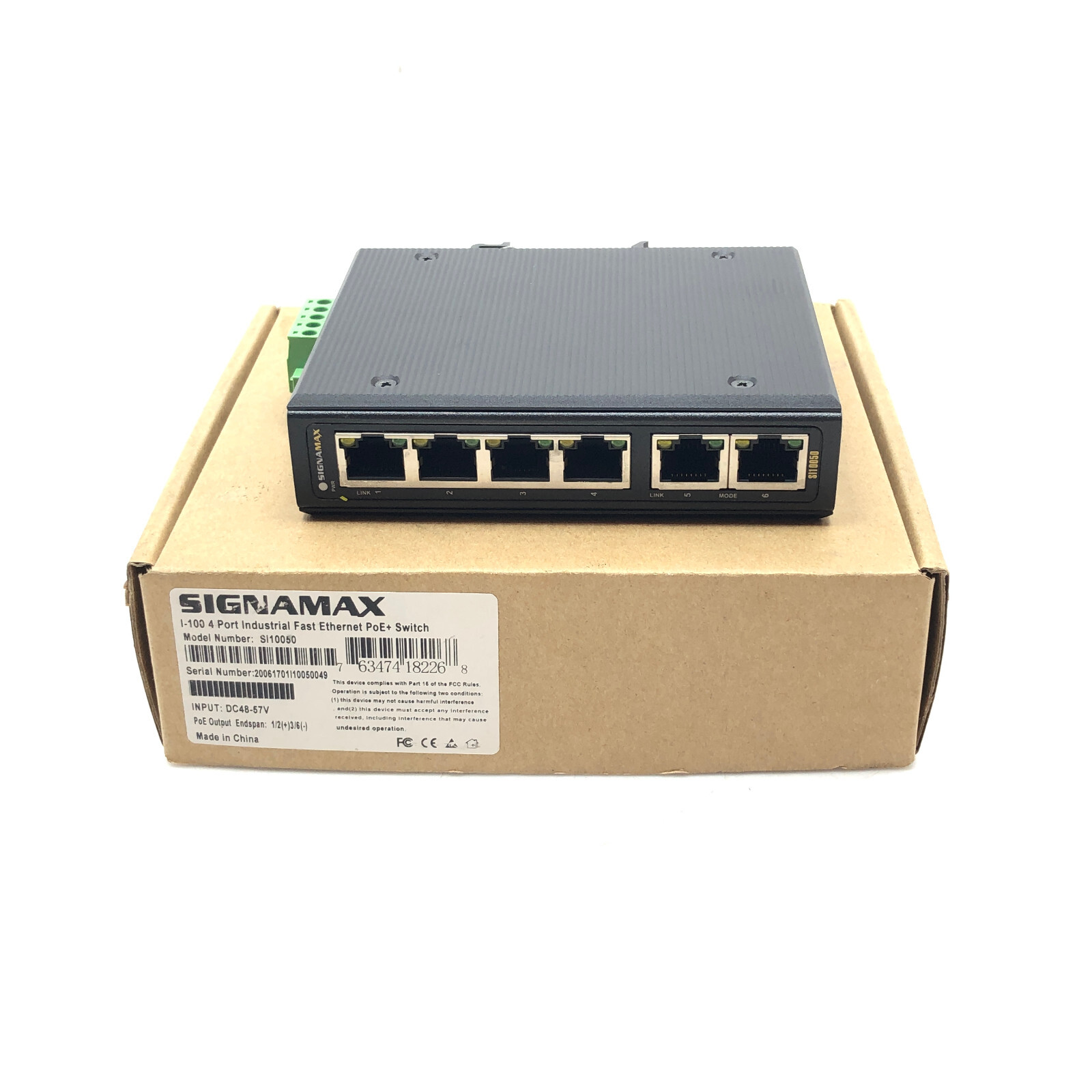 NEW Signamax SI10050 I-100 4-Port Industrial Power Over Ethernet PoE+ Switch