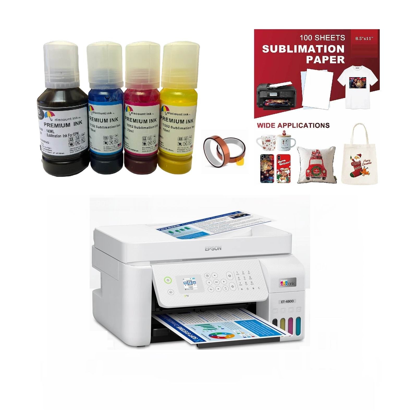 Sublimation Printer EcoTank ET 4800 Bundle Combo with Sublimation Ink and Paper