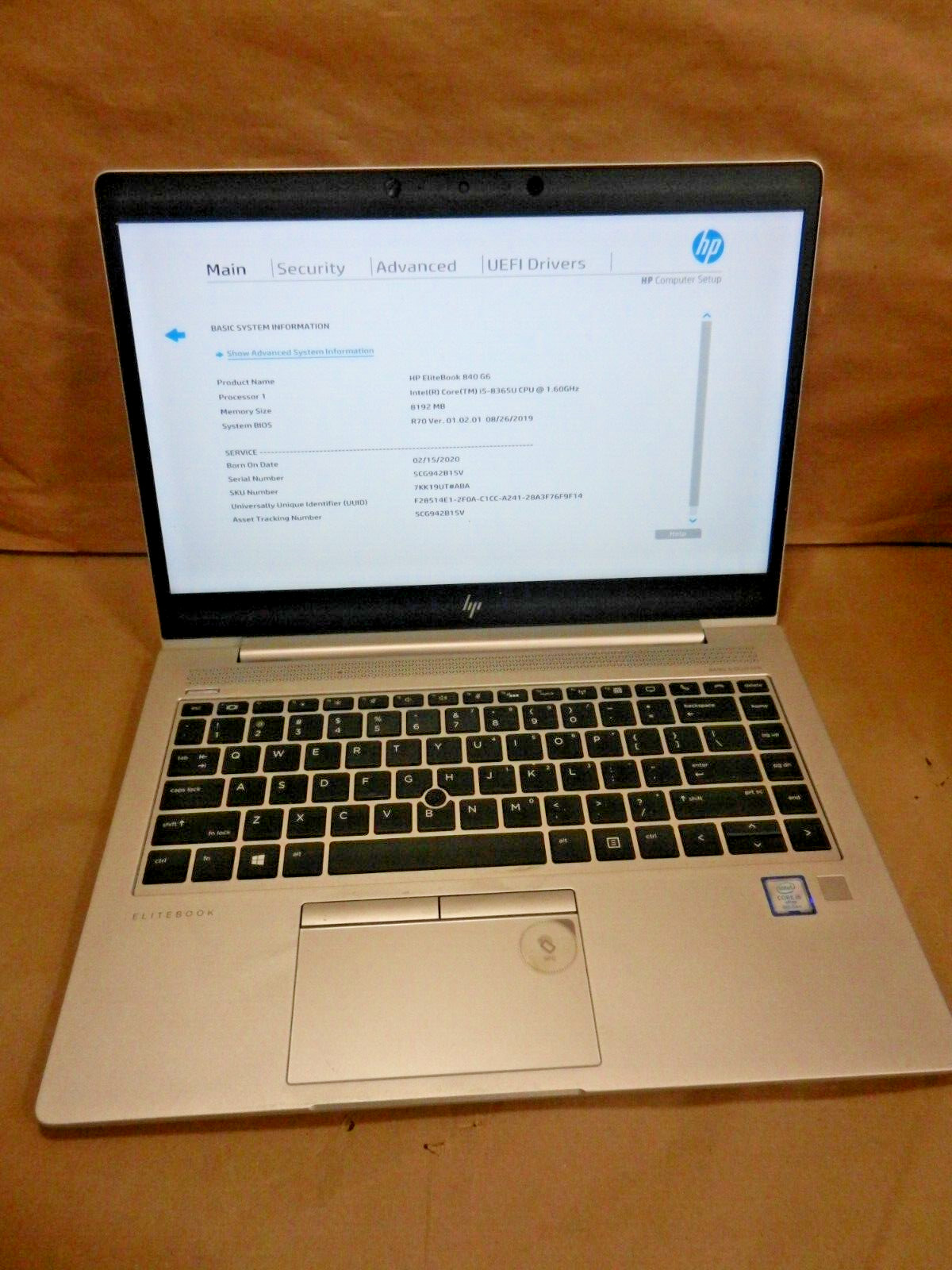 HP EliteBook 840 G6 Intel Core i5-8365U @ 1.60GHz / 8GB RAM  / NO HDD 