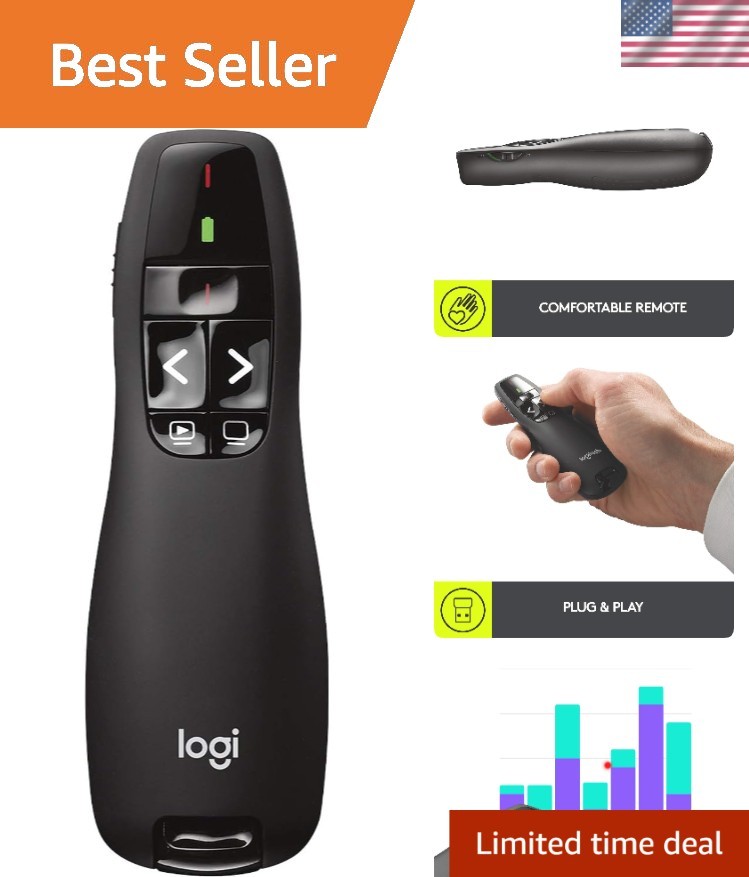 Professional Wireless Presenter R400 with Red Laser Pointer & Battery Indicator