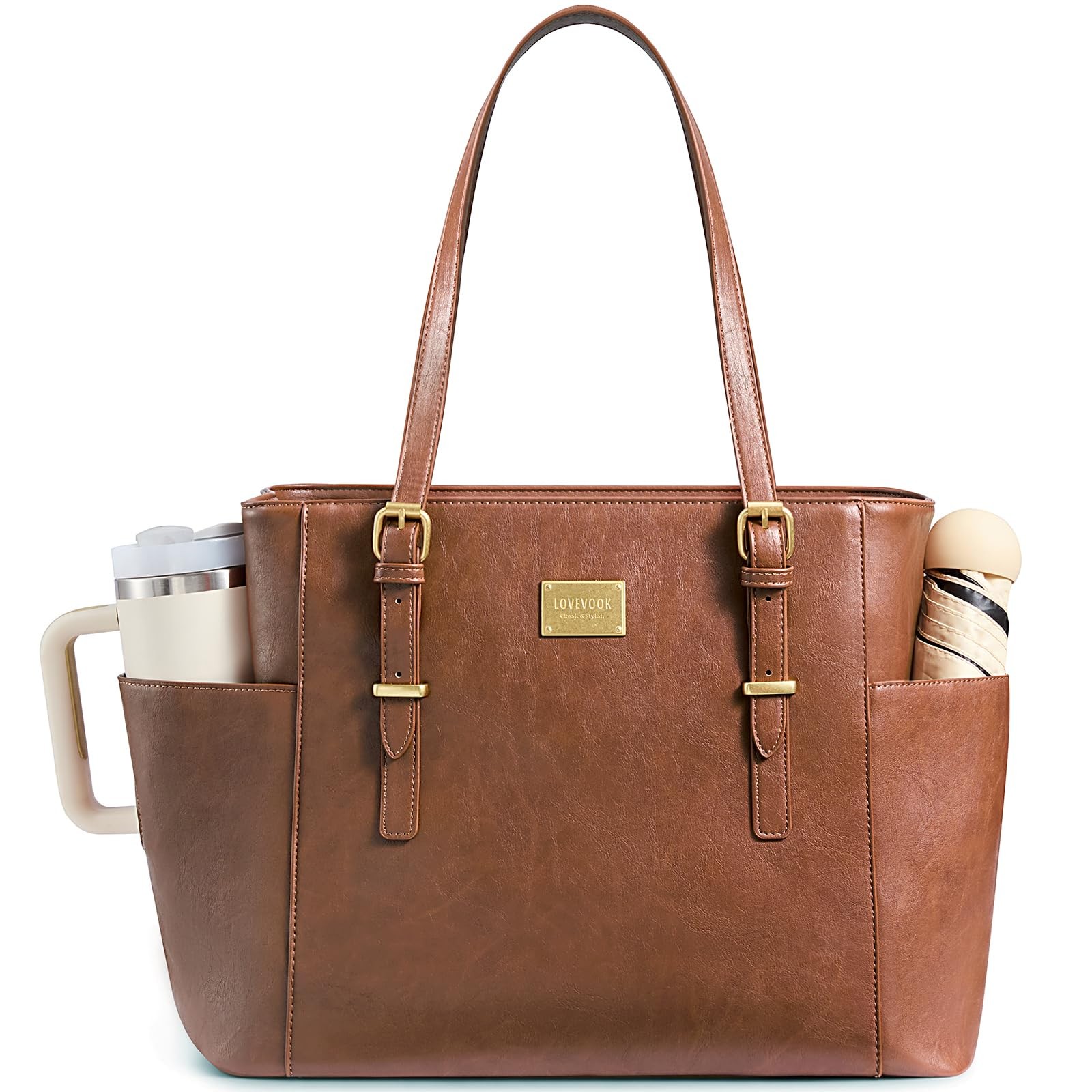 LOVEVOOK Laptop Tote Bag for Women, Vintage Leather 15.6 Inch Work Tote with ...