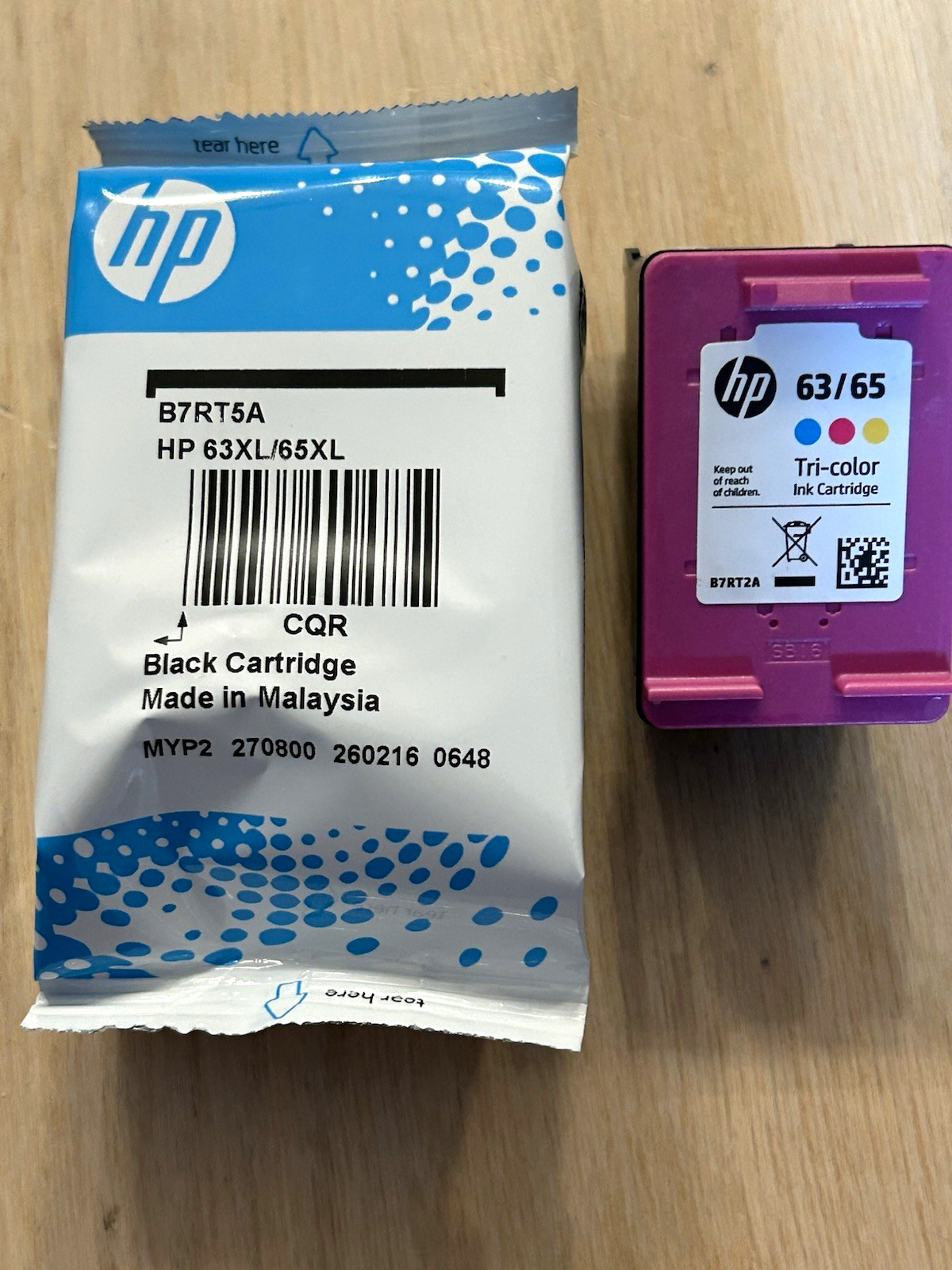 HP Genuine 63/65 Tri-Color + 63XL/65XL Black Ink Cartridges B7RT2A B7RT5A