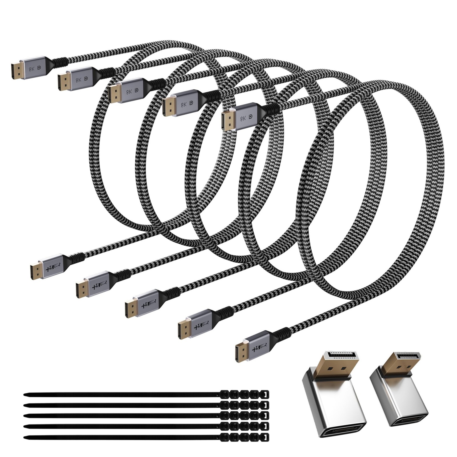 8K DisplayPort 1.4 Cable 10ft 32.4Gbps 8K@60Hz 4K@144Hz Braided Cord 5 PCS