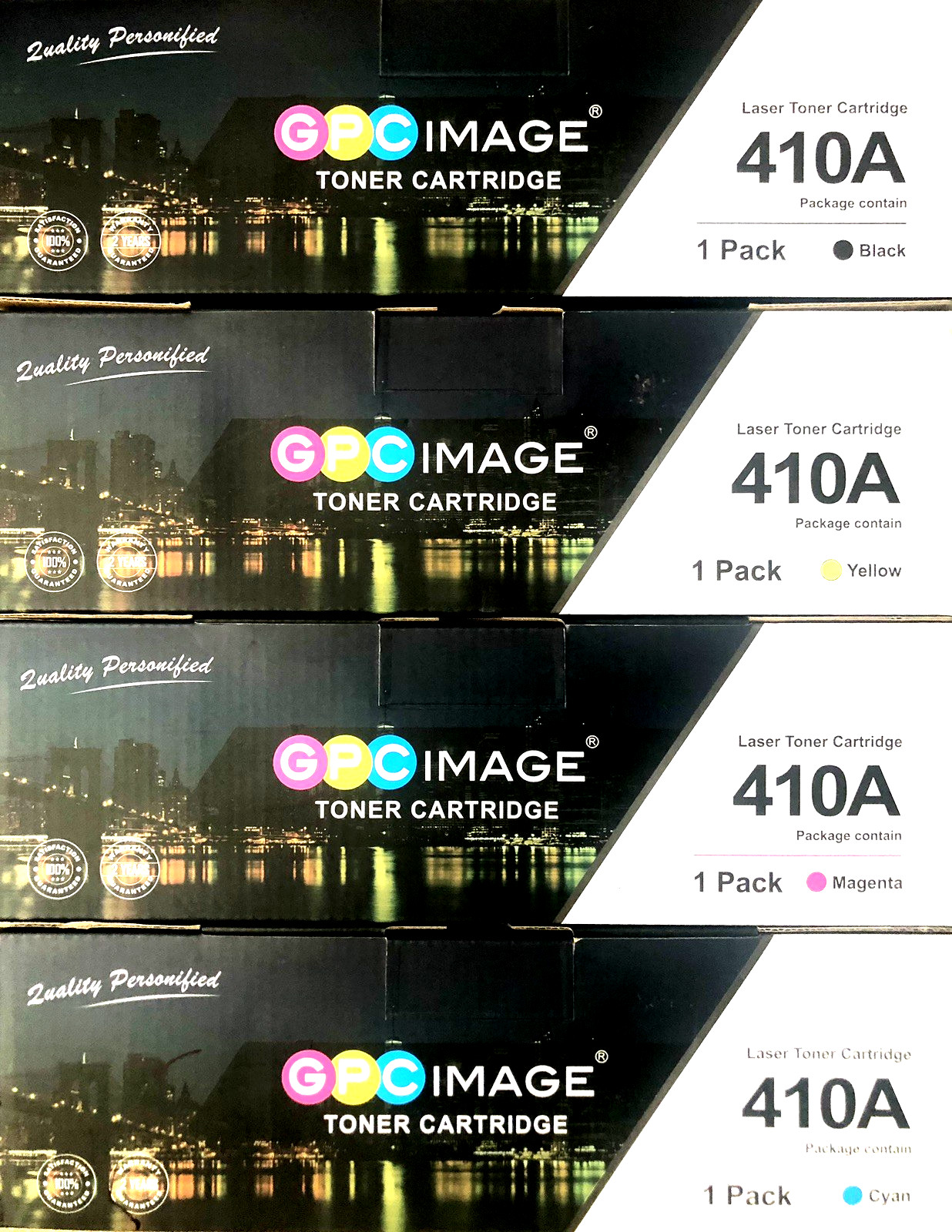 4 NEW GPC IMAGE 410A Toner cartridges for HP LaserJet BLACK CYAN MAGENTA YELLOW
