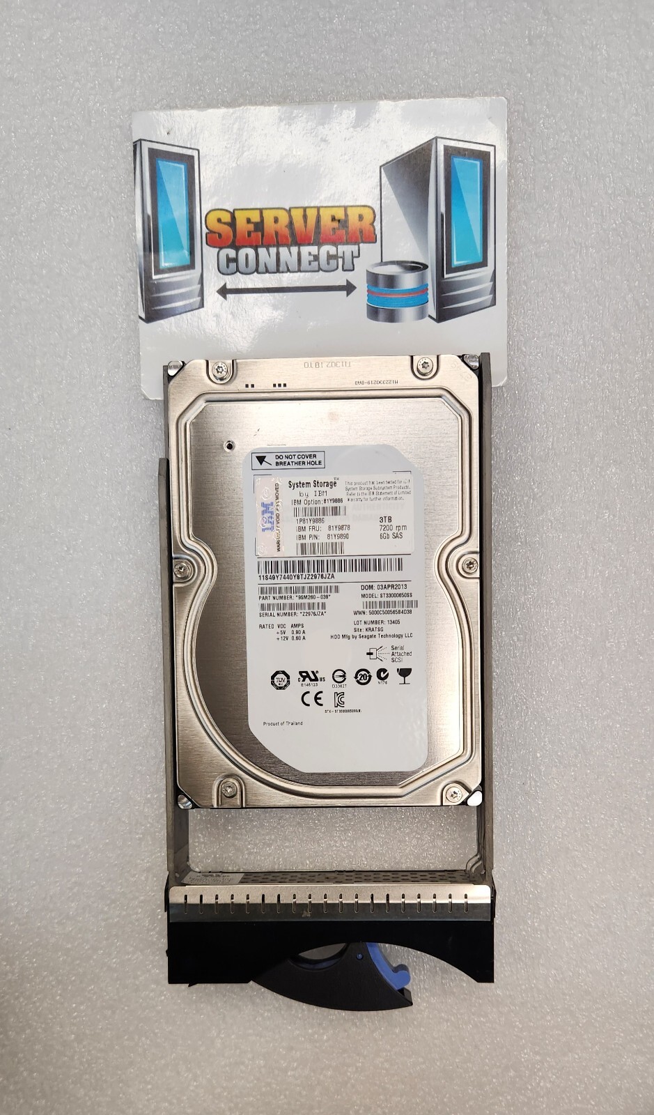 -- New Pull--- QTY 1 IBM 81Y9886 81Y9878 3TB 3.5IN 7.2K 6GB NL SAS HDD --81Y9890