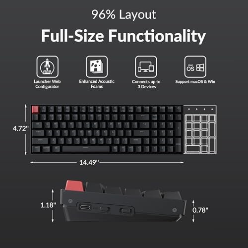 KEYCHRON K4 96% LAYOUT QMK WIRELESS AND WIRED OPTIONS -  BLACK/BROWN SWITCH