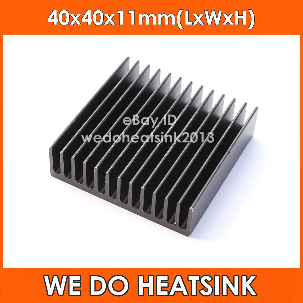2pcs Extrusion 40x40x11mm Heatsinks Aluminum Black for LED PC IC Transistor