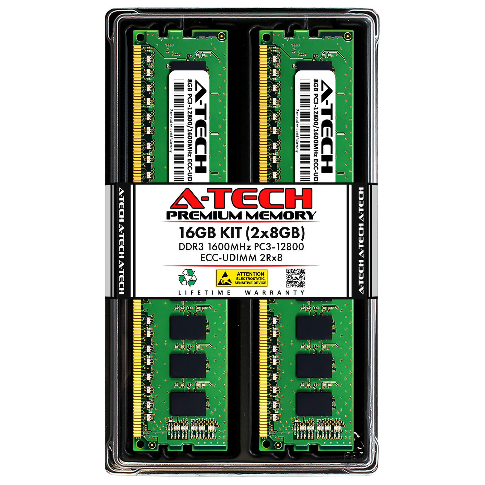 A-Tech 16GB 2 x 8GB PC3-12800E ECC Unbuffered UDIMM DDR3-1600 Server Memory RAM