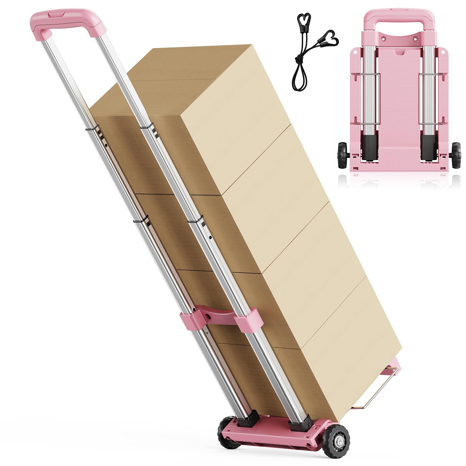 Mini Small Folding Hand Truck Dolly with 2 Tank Wheels, Expandable Base Plate...