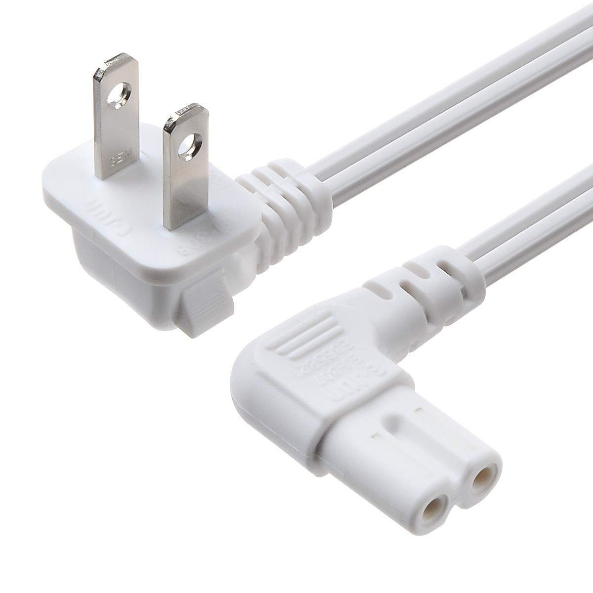 Universal 2 Prong Angled 18 AWG Power Cord - NEMA 1-15P to IEC320 C7 Figure 8...