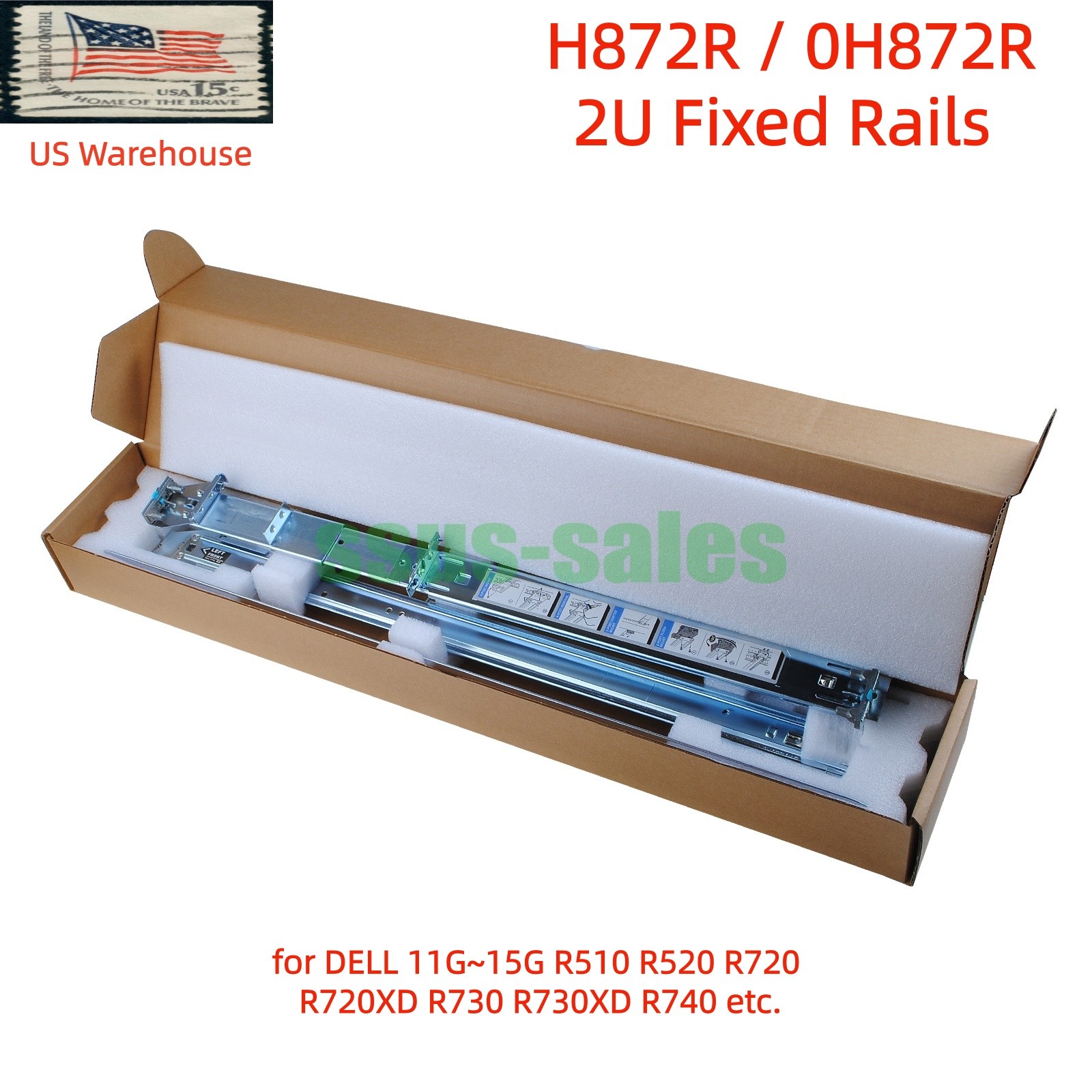 H872R 0H872R 2U fixed rails for Dell PowerEdge R510 R520 R720 R720XD R730 R750