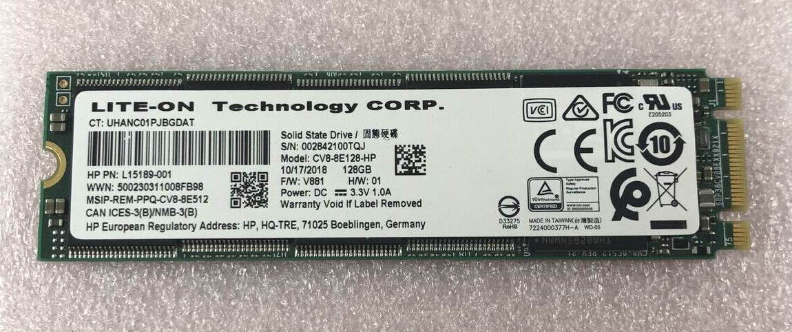 HP LITE-ON 128GB SSD Solid State Drive Model: CV8-8E128HP / CT:UHANC01PJBGDAT