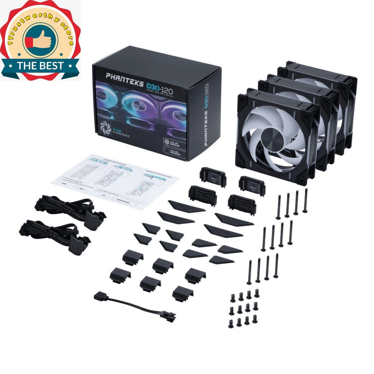 Phanteks D30 Reversed Fan - 3-pack - D30-120 D-RGB 12CM BLACK/White