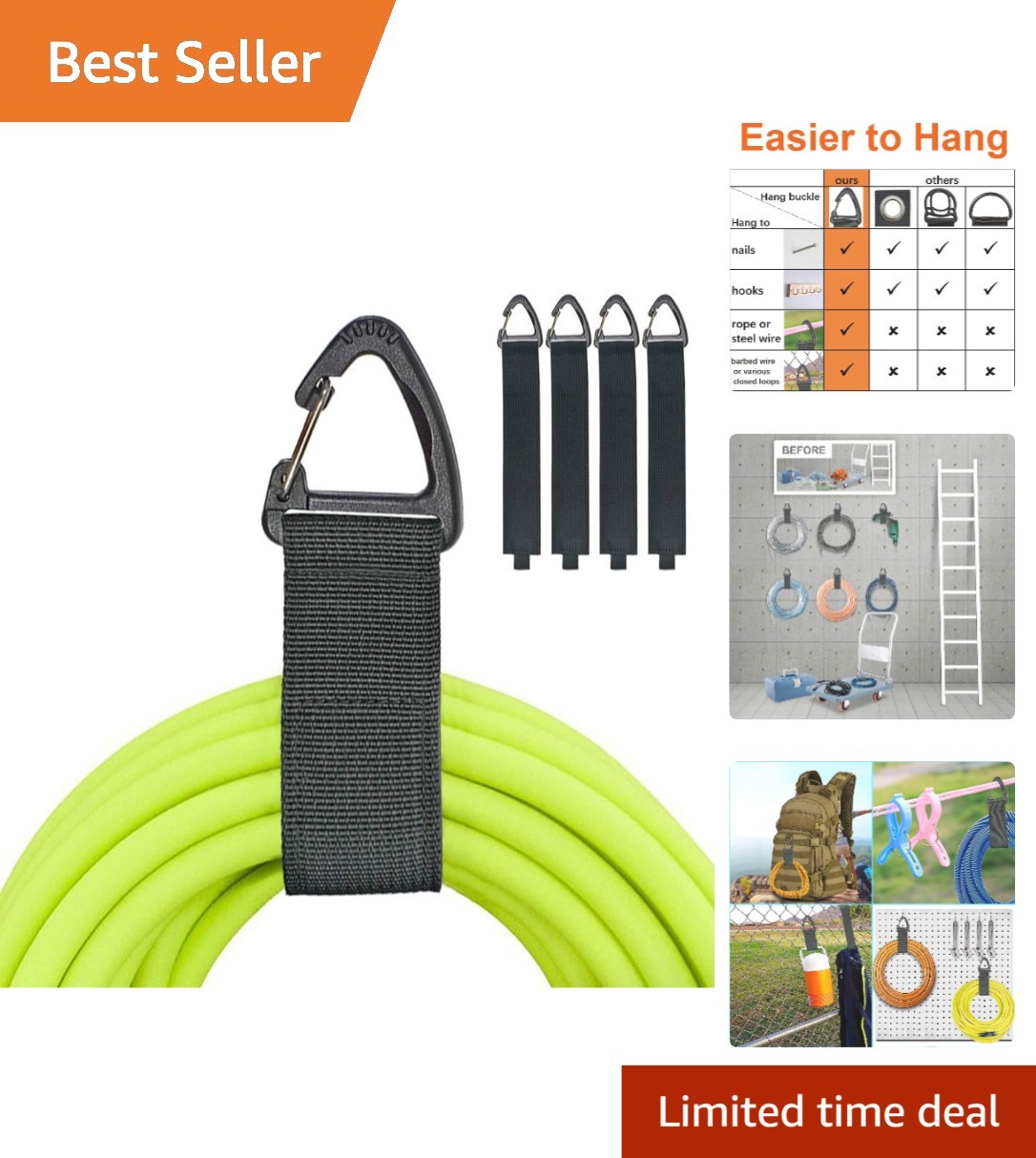 4-Pack Heavy-Duty Extension Cord Organizer - 16-Inch Nylon Straps for Garage