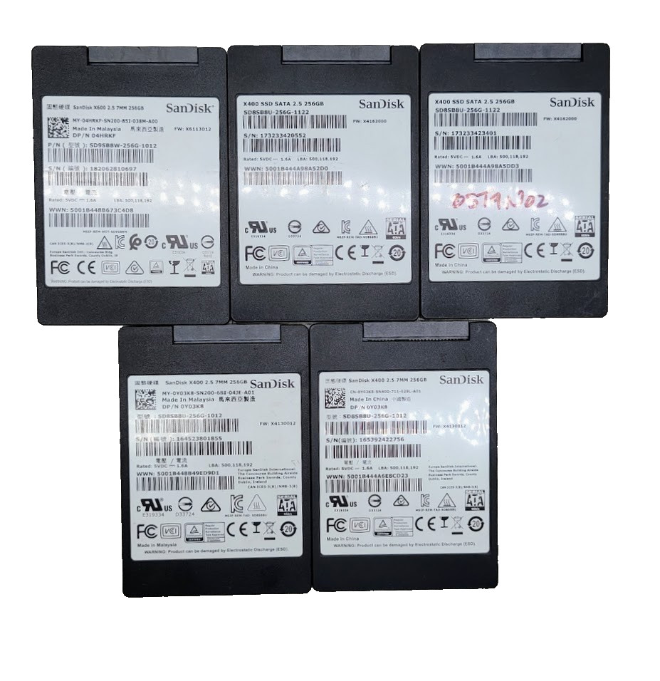 Lot of 5 Sandisk X400&X600 256GB 2.5" SATA SSD 