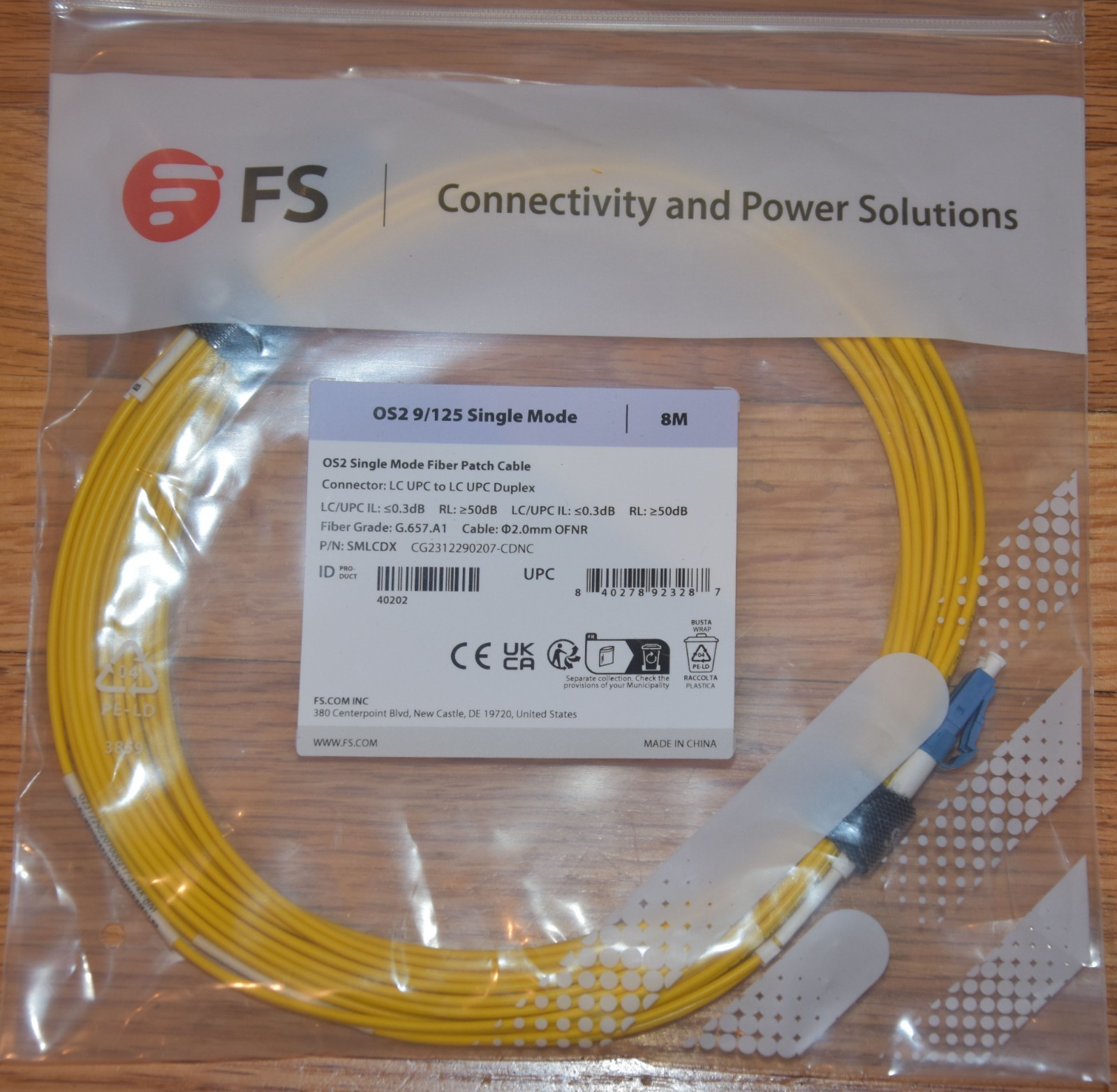 FS.com 8 Meter LC/LC 9/125 Duplex Single Mode Fiber Patch Panel New