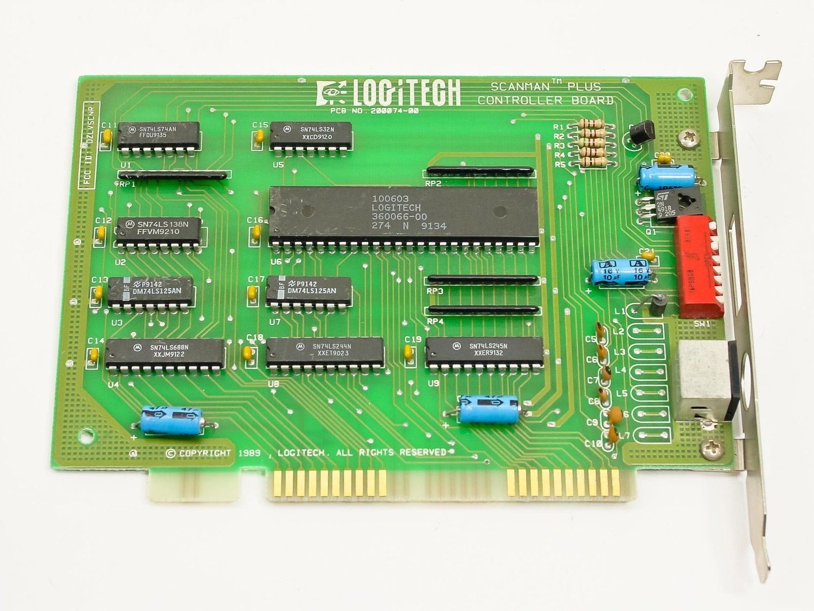 Logitech ScanMan Plus 200074-00 ISA Controller Board 1989 Vintage Hand Scanner