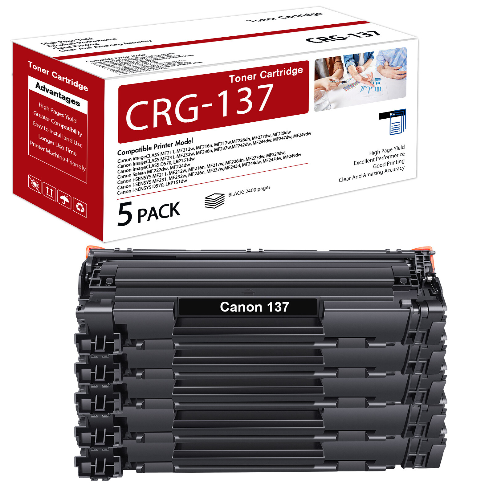 5PK CRG 137 Toner Cartridge For Canon 137 Toner MF236n MF216n MF232w MF231 D570