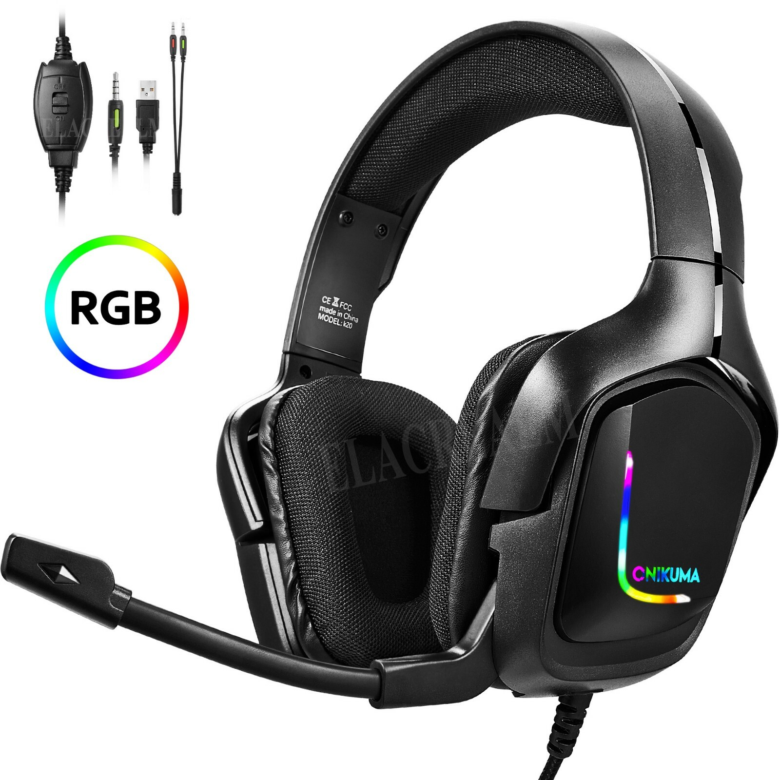 3.5mm Gaming Headset Mic RGB LED Wired Stereo Surround Headphones for PC PS4 X-1