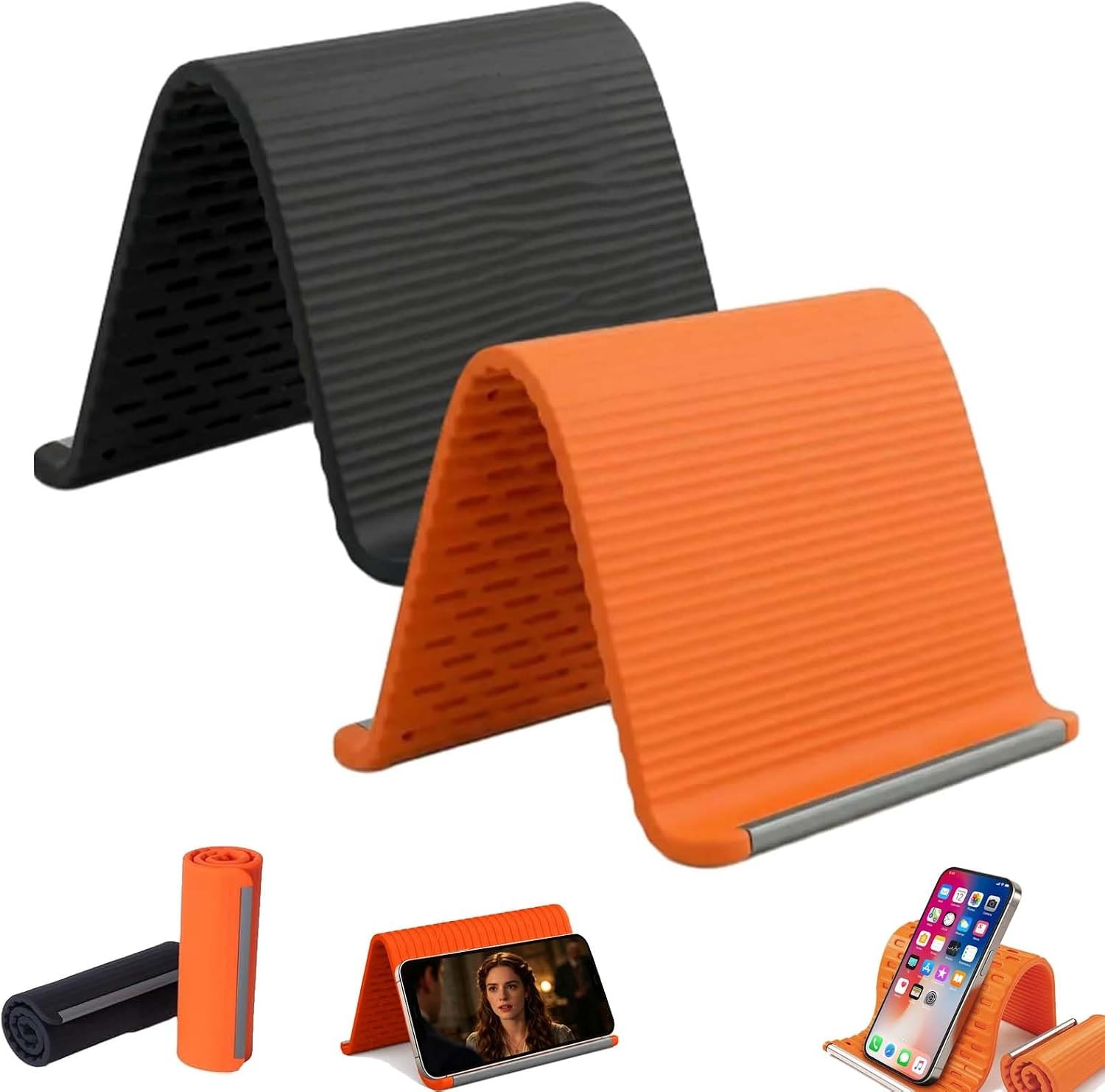 2Pcs Silicone Phone Stand with Aluminum, Flexible Foldable Phone Holder