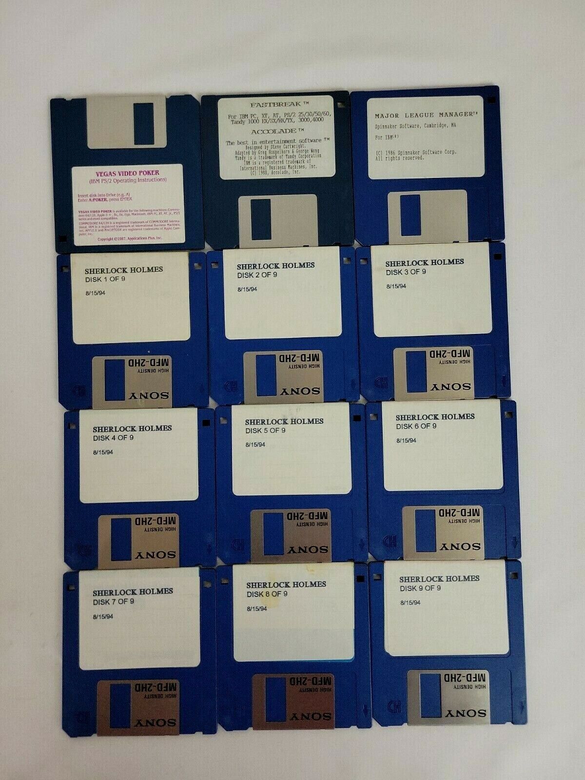 Vintage Lot Of 3.5 Floppy Disk Computer Games Vegas Video Poker Sherlock Holmes 