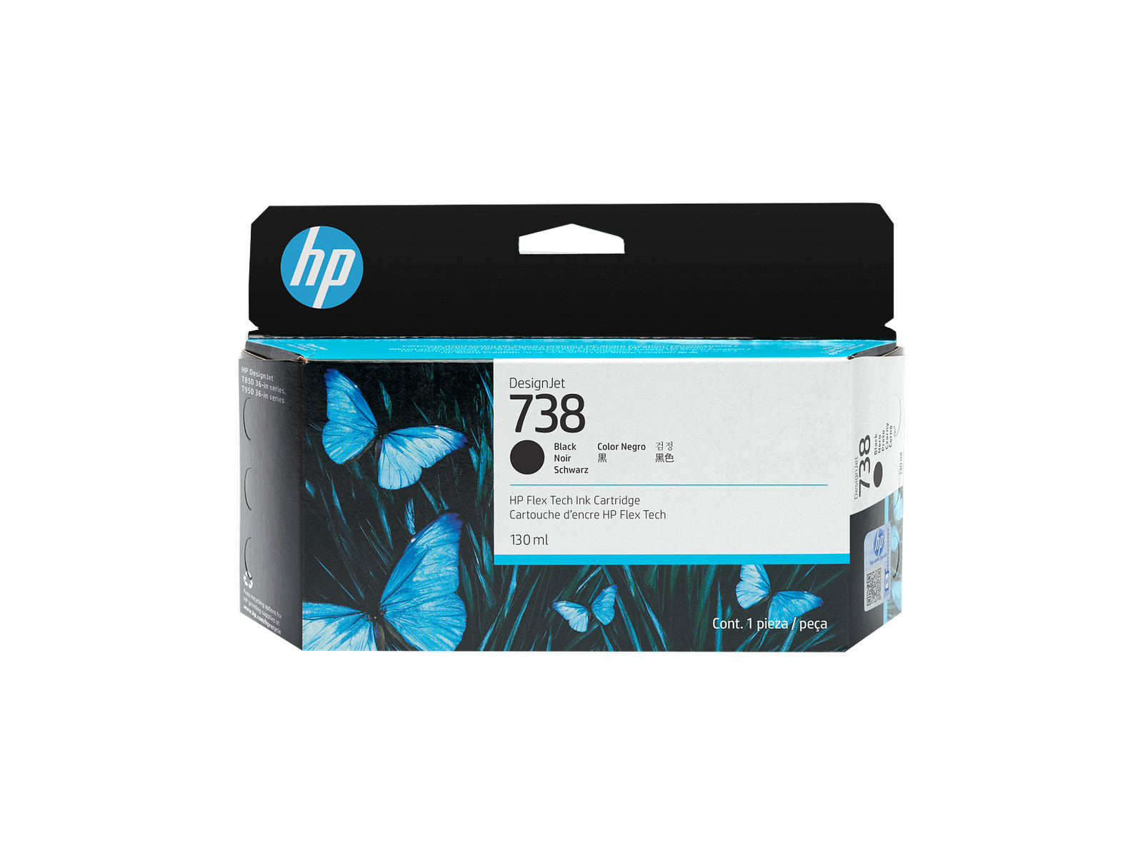 HP 738 130-ml Black DesignJet Ink Cartridge, 498N4A