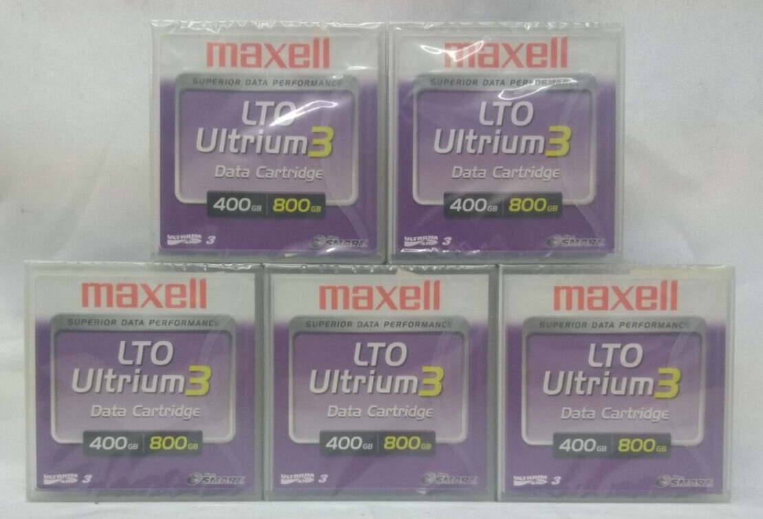 Lot of 5 - Maxell LTO Ultrium 3 Data Tape Cartridge 400GB 800GB - New Sealed