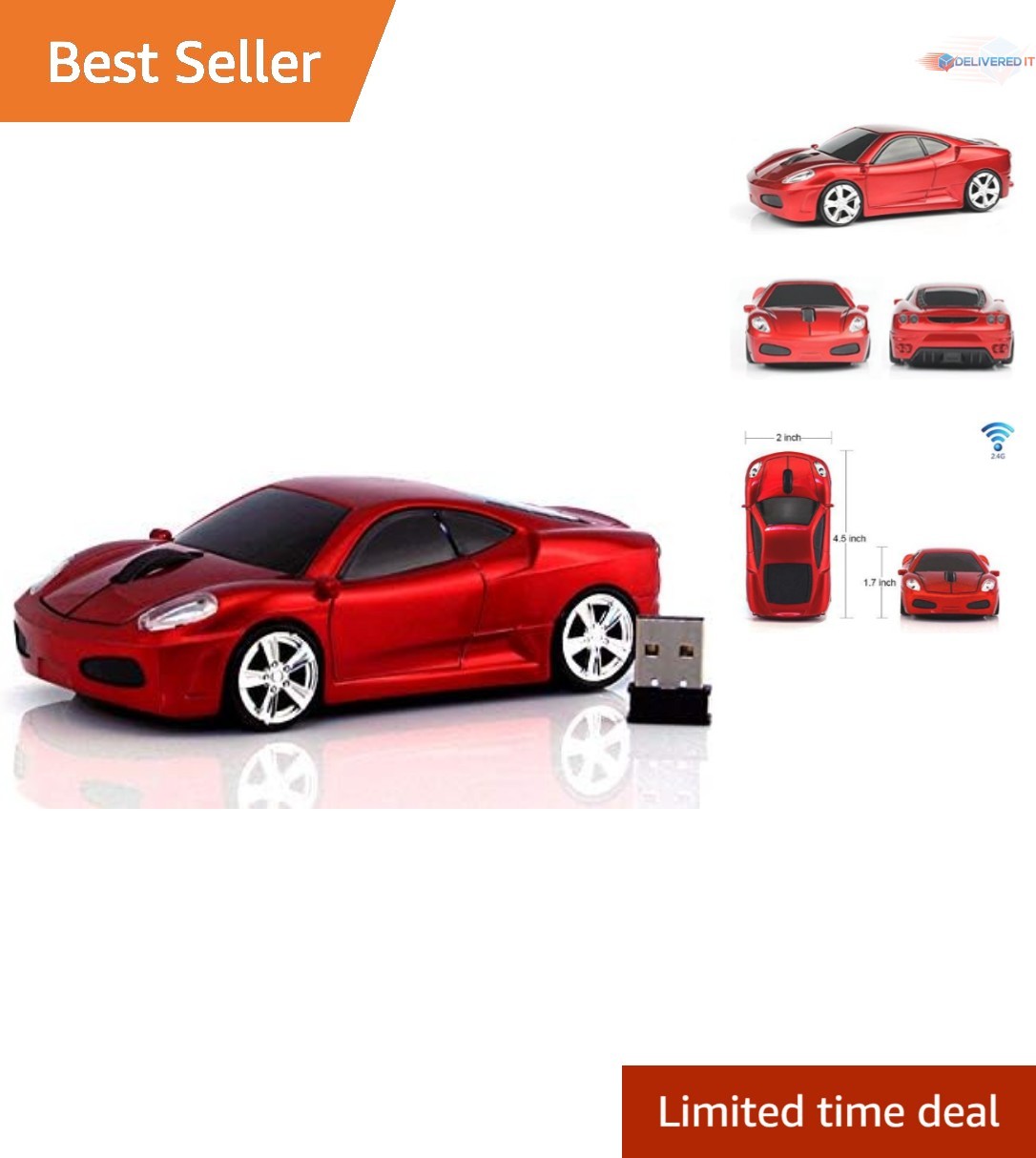 Wireless Car Shaped Mouse Optical Ergonomic Gaming PC Laptop Mac USB 2.4G