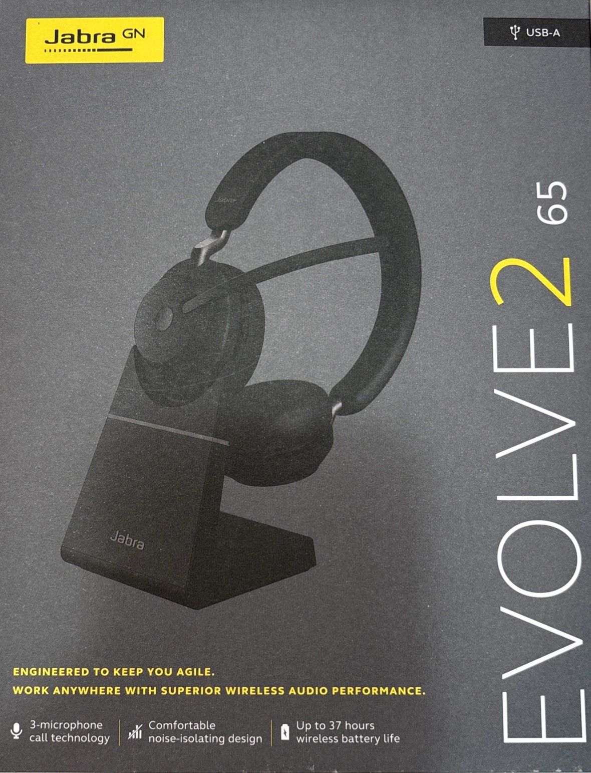 Jabra Evolve2 65 Stereo Wireless Headset Bluetooth w/ Charging Stand USB - A NEW