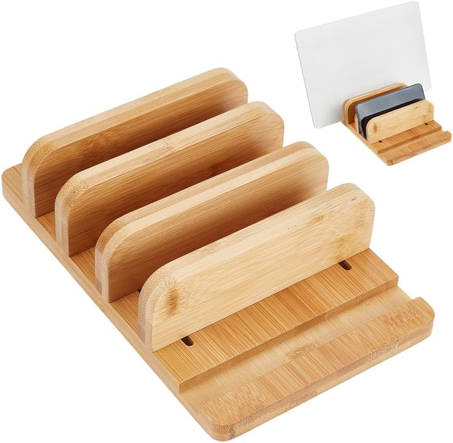 9.8x6.3x2.5 Inch Vertical Laptop Stand, Wooden Desk Stand with Wide Compatibilit