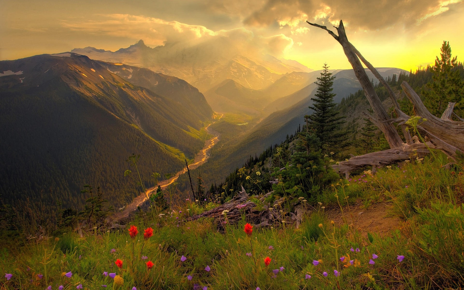 Landscape mountains river nature valley sky sunlight Custom Gaming Mat Desk