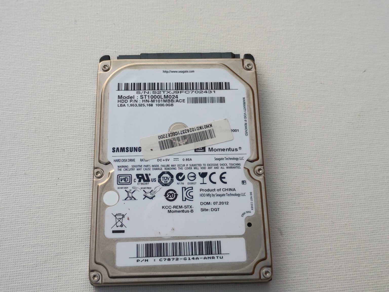 Seagate Samsung Momentus ST1000LM024 1TB 2.5" SATA Laptop Hard Drive HDD