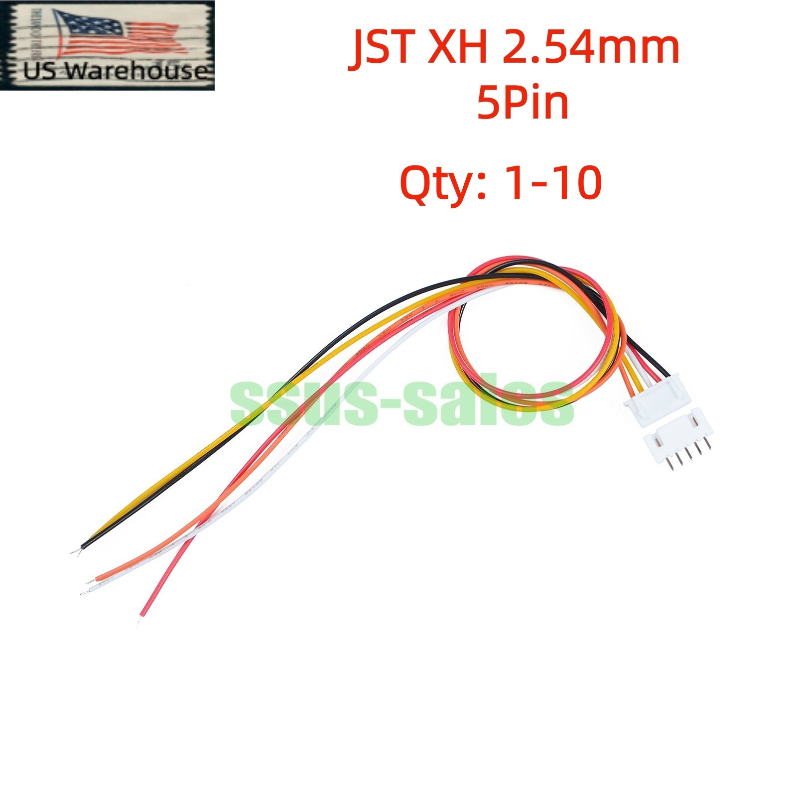 lot JST XH 2.54mm 5Pin Male to Female Extension Cable 30CM, Female End No Solder