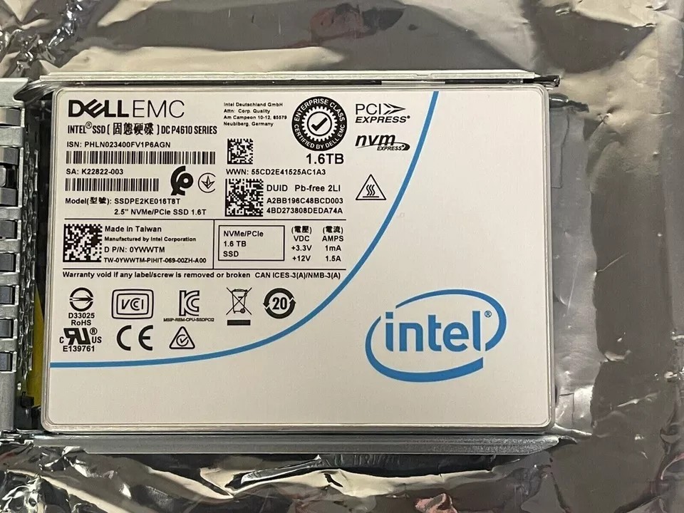 Intel DC P4610 1.6TB 2.5" NVMe PCIe SSD SSDPE2KE016T8 Dell P/N 0YWWTM New
