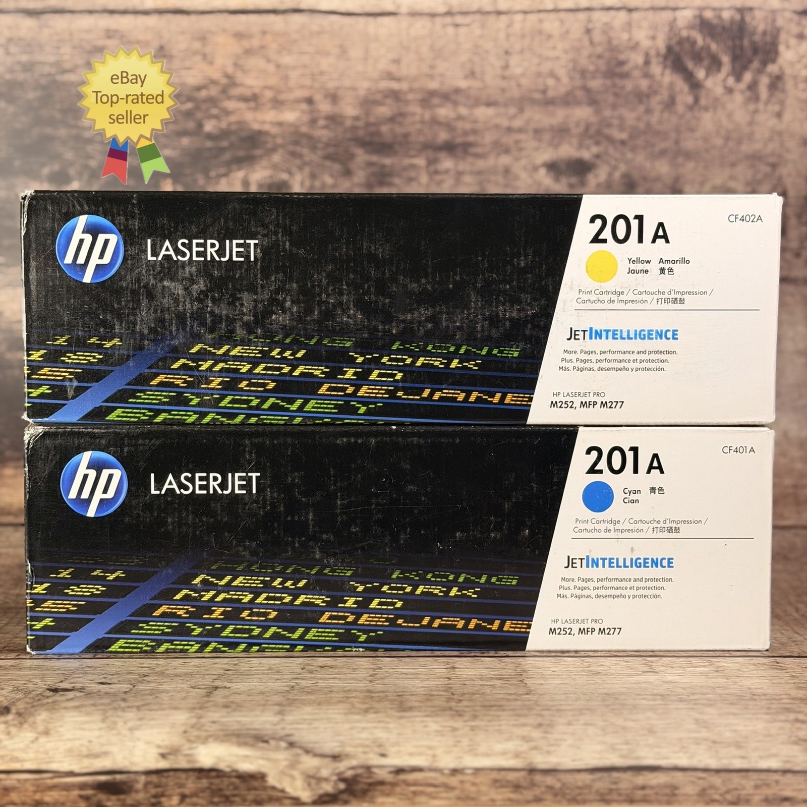 NEW Lot of 2 HP Laser Jet 201A Toner Cartridges Cyan CF401A Yellow CF402A SEALED