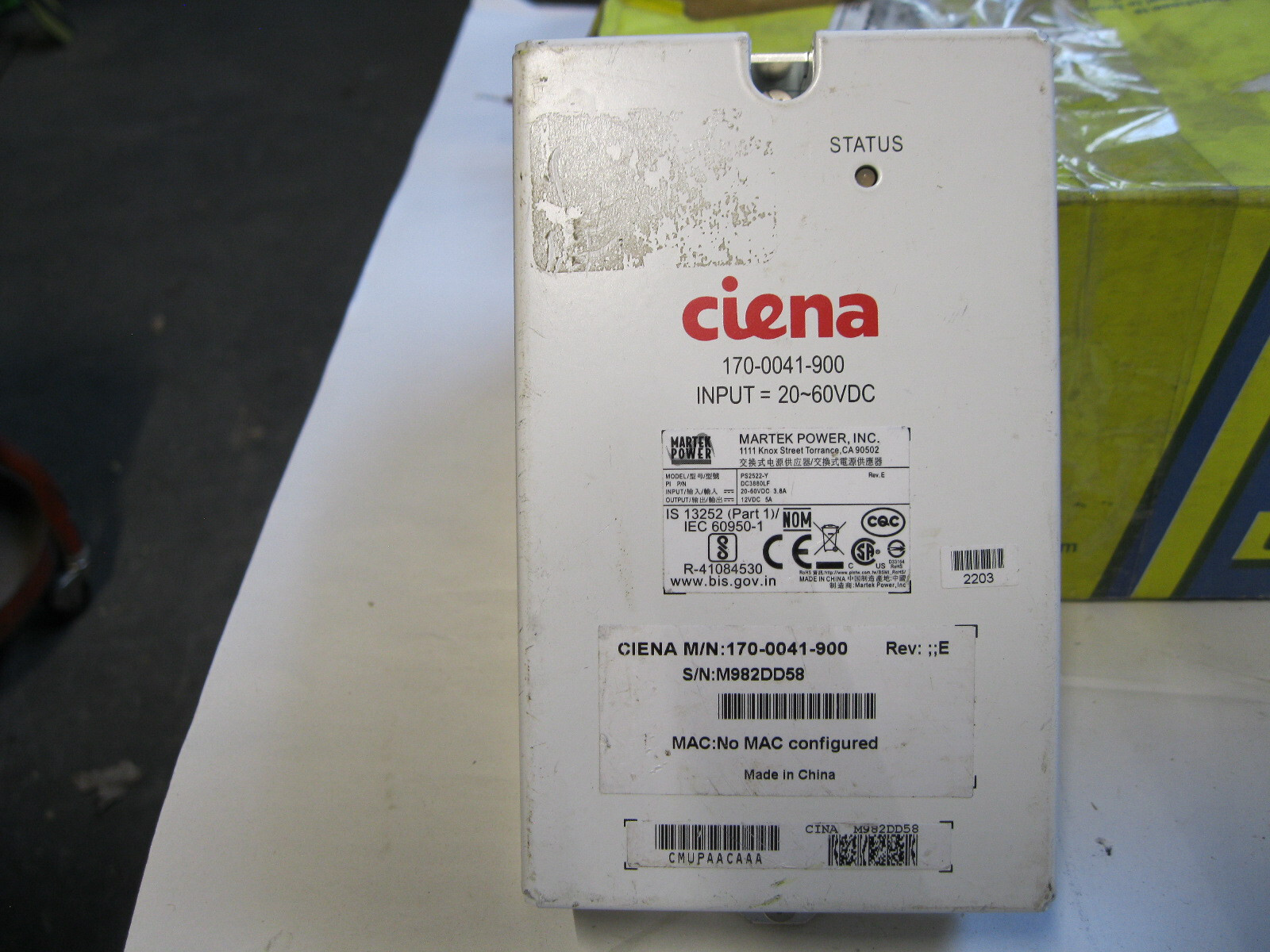 CIENA PS2522-Y MARTEK POWER SUPPLY 170-0041-900 CMUPAACAAA out of box