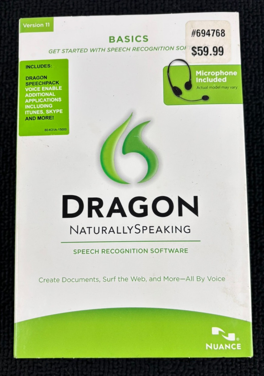 Dragon NaturallySpeaking 11 Basics NEW SEALED Speech Recognition Software Mic