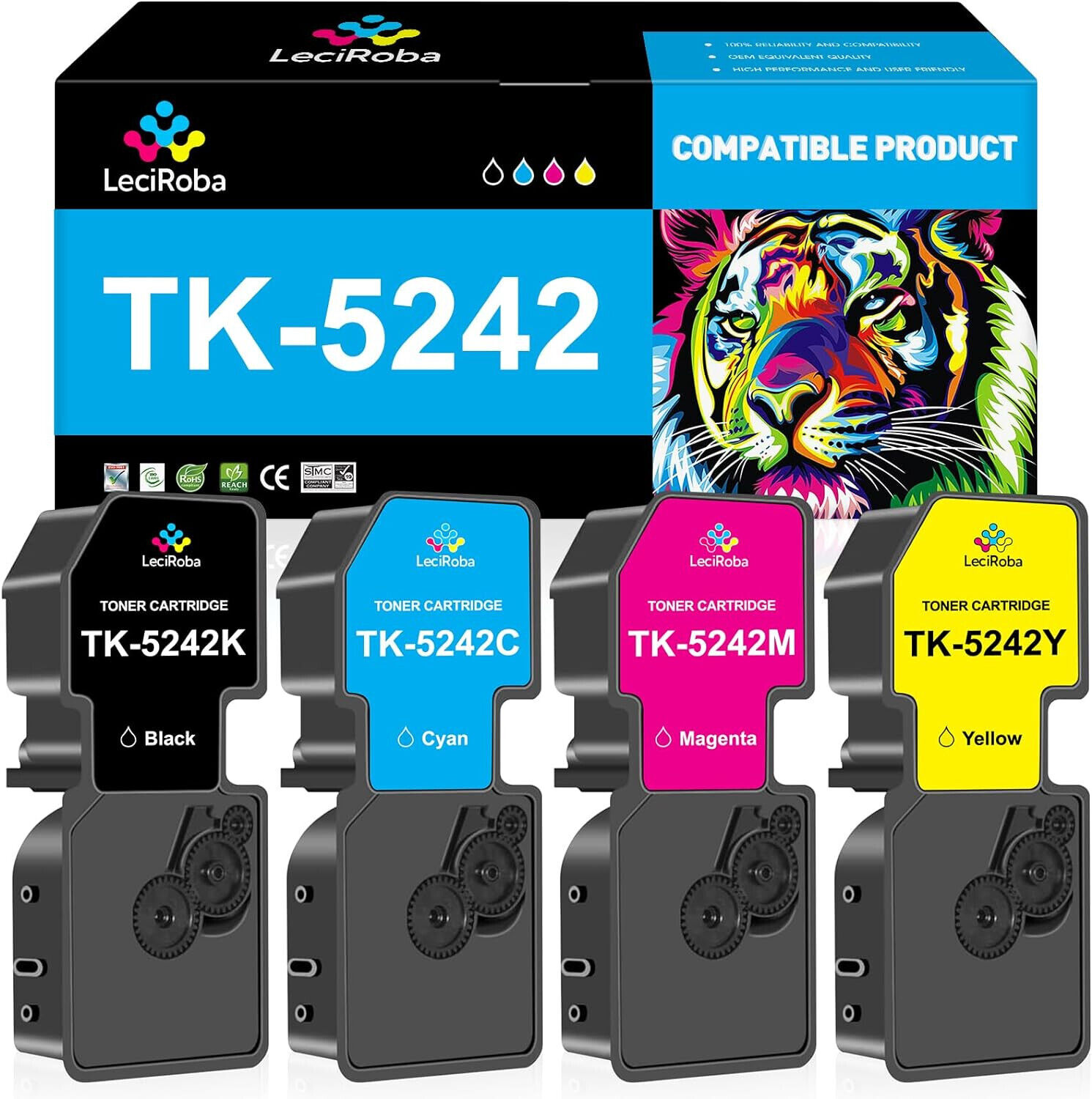 4 Pack TK-5242 Toner Compatible With Kyocera M5526cdn M5526cdw M5026cdn M5026cdw