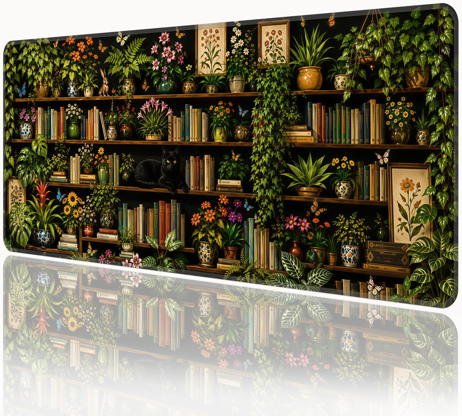 Floral Bookshelf Extended Mouse Pad 31.5"x11.8" Inch Large Gaming Desk Mat
