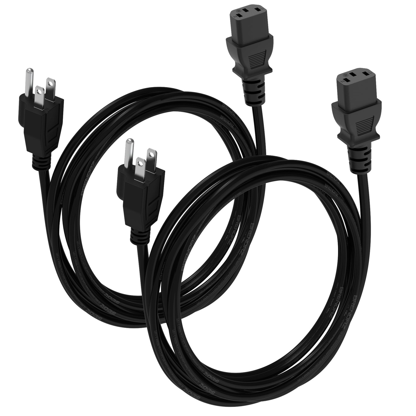 2 PCS 15ft Universal PC Power Cord 3 Prong AC Cable IEC 320 C13 To NEMA 515P