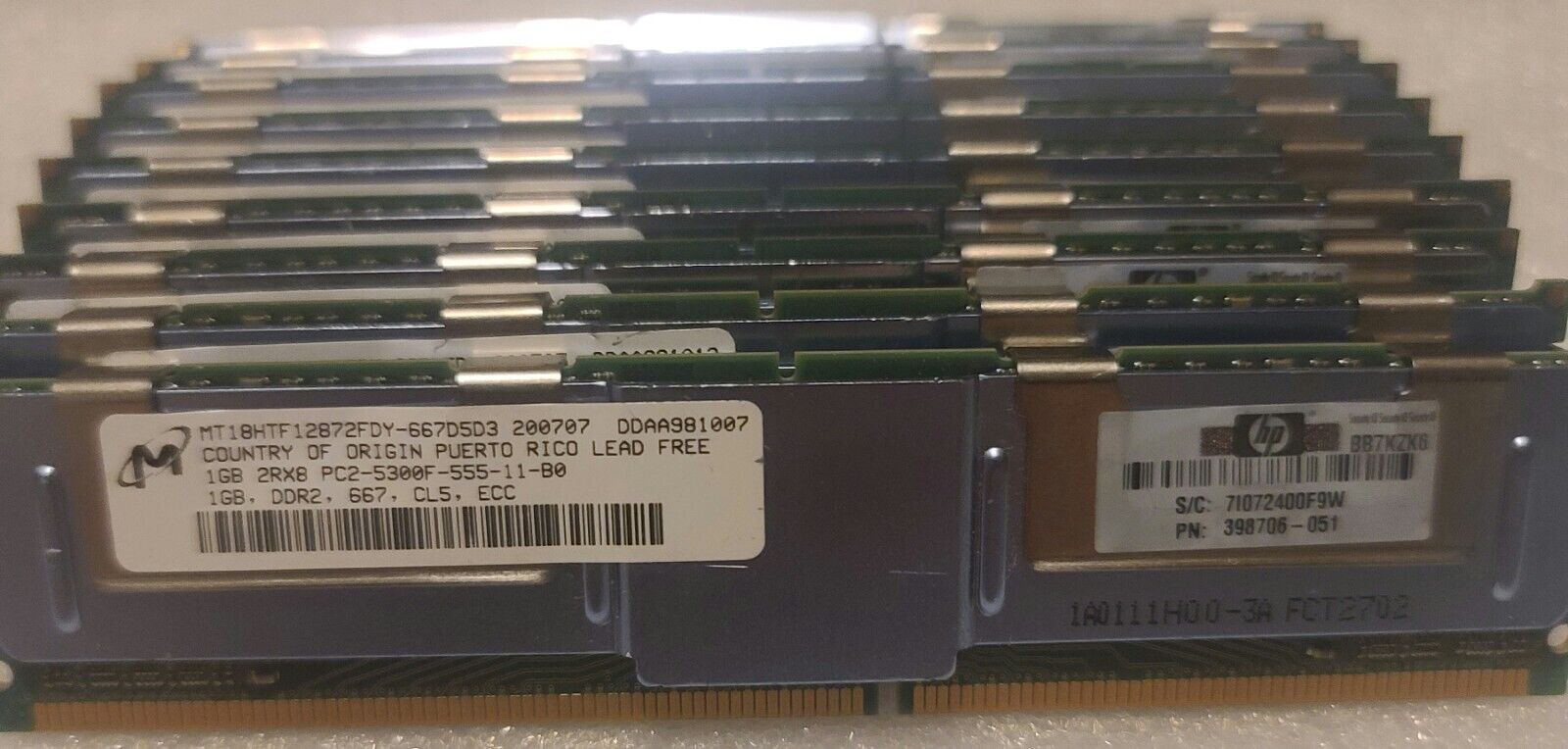 2gb (2x1GB)  2rx8 Pc2-5300f Server Memory Module PN 398706-051