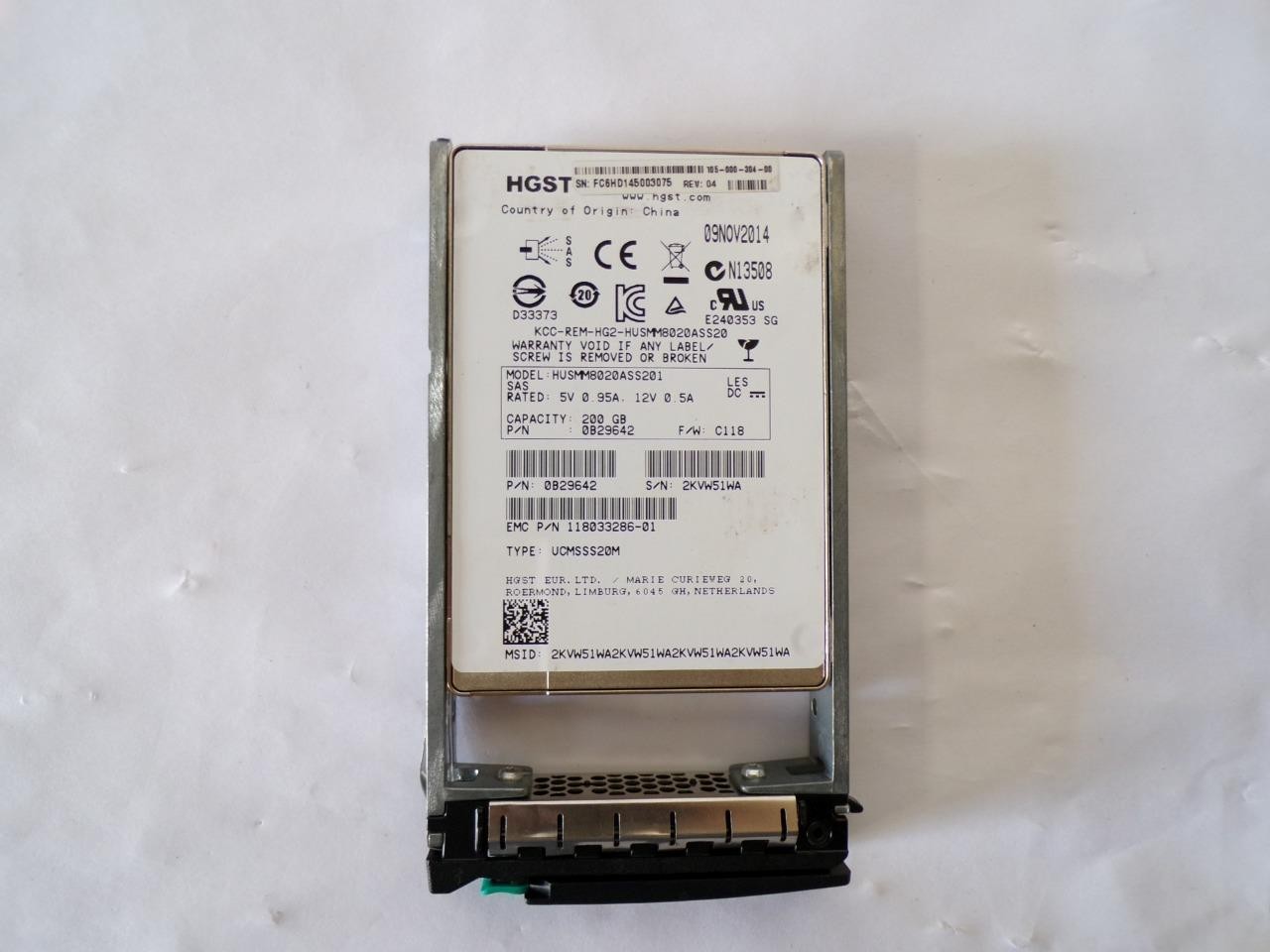 HGST HUSMM8020ASS201 200GB 2.5" SAS Solid State Drive W/caddy (J171)