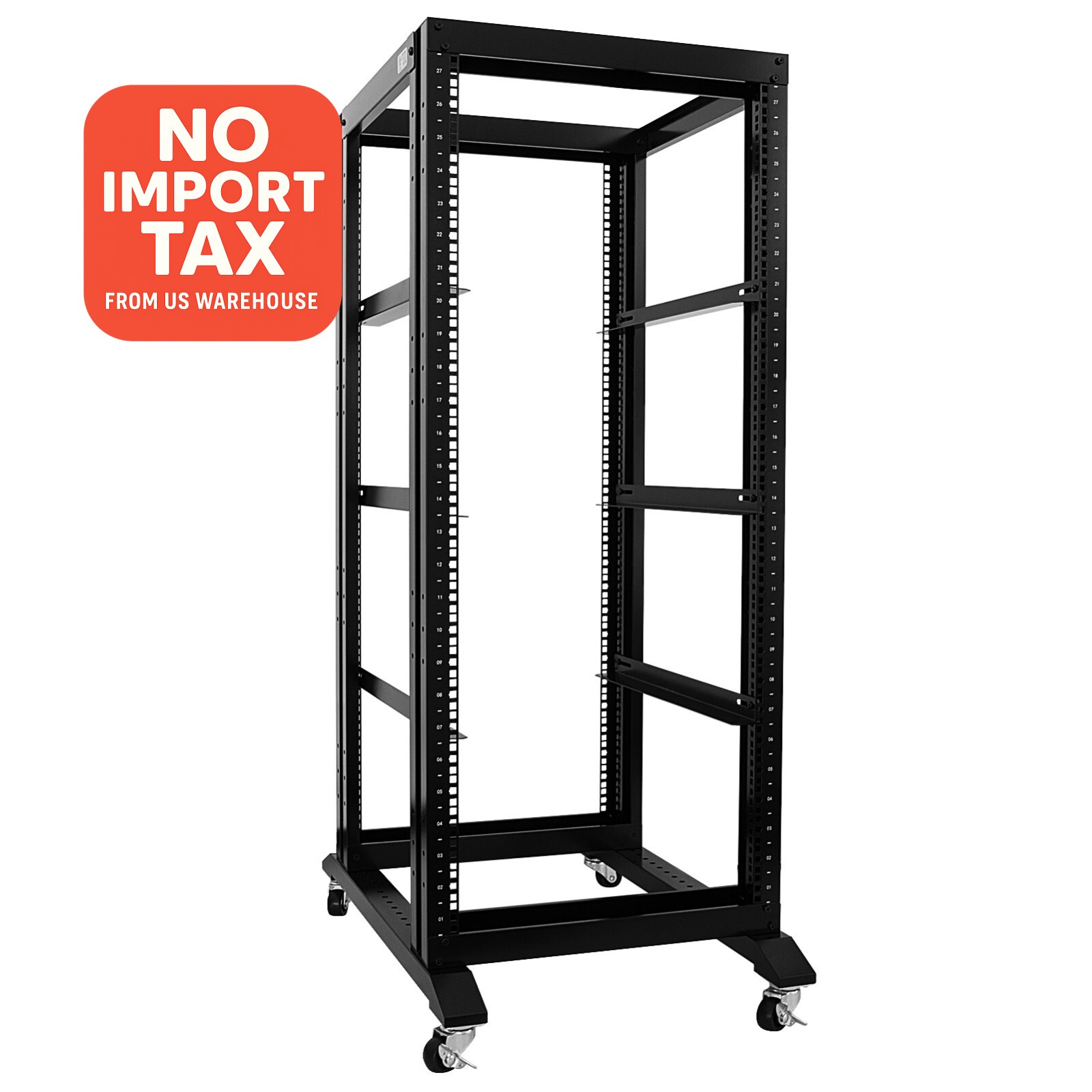 New 27U 4 Post Open Frame Server Open Rack 24" Deep With 3 pairs of L Rails