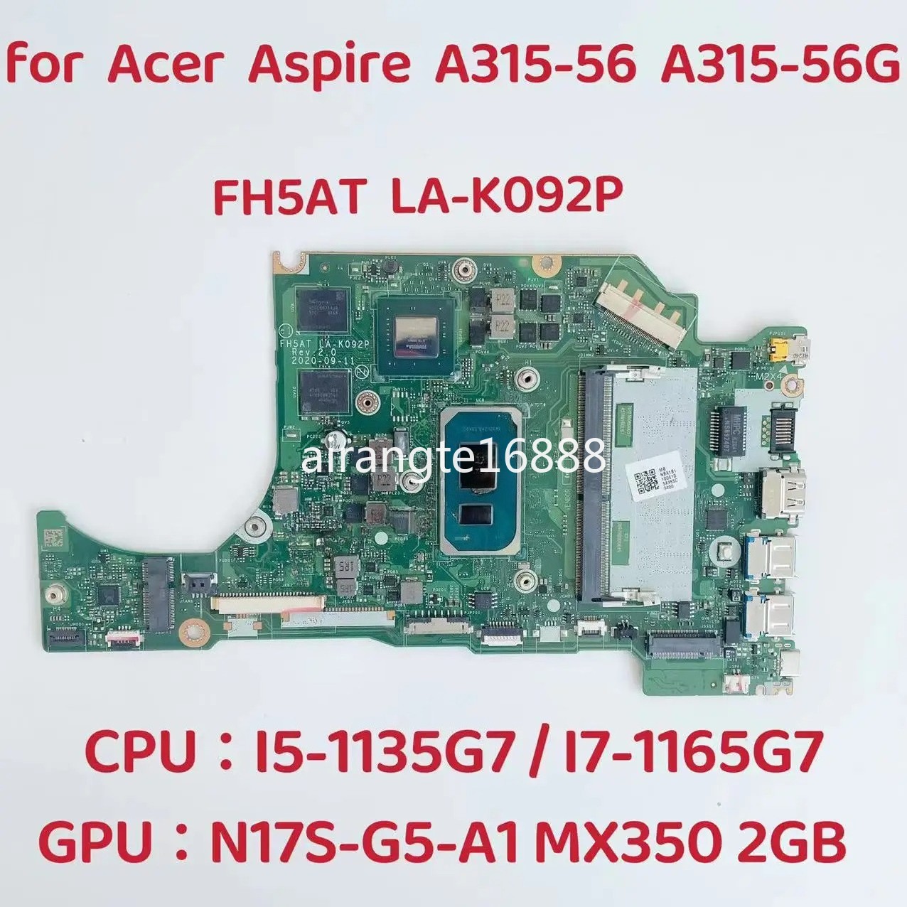 FH5AT LA-K092P For Acer Aspire A315-56 Motherboard CPU:I5 I7 GPU:MX350 2G RAM:4G